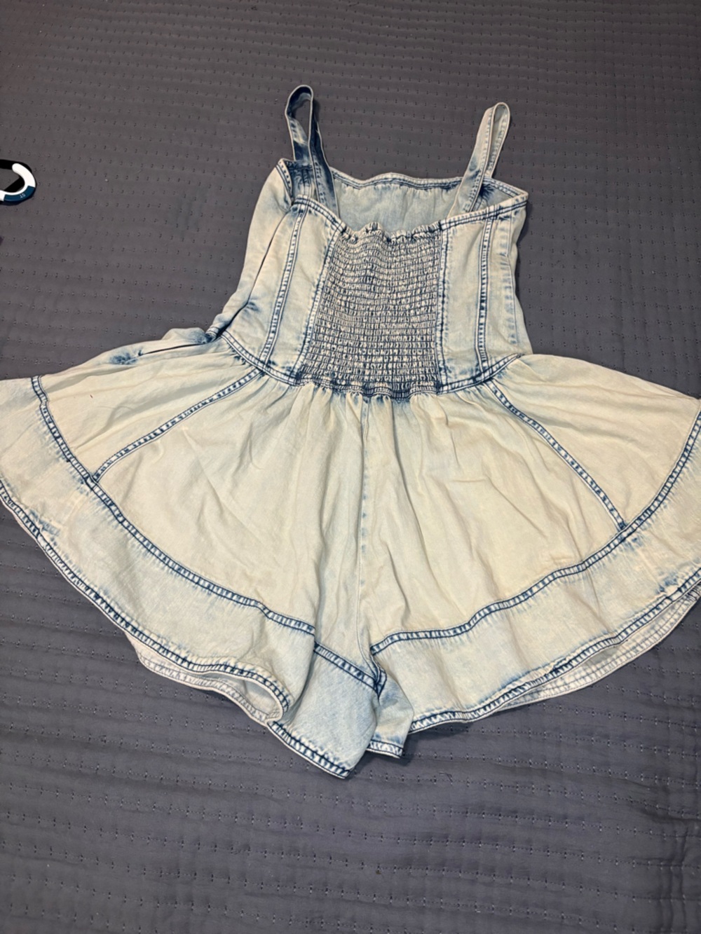 Pilcro Light Wash Denim Romper — Cream with Faded Blue Accents - Picture 14 of 15